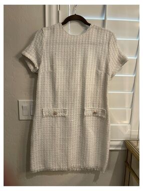 BeBop Cream Tweed Mini Dress with Pocket Flaps